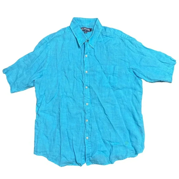 Vilebrequin  Linen Baby Blue Short Sleeve Button Up Shirt Mens 2XL - Picture 1 of 9